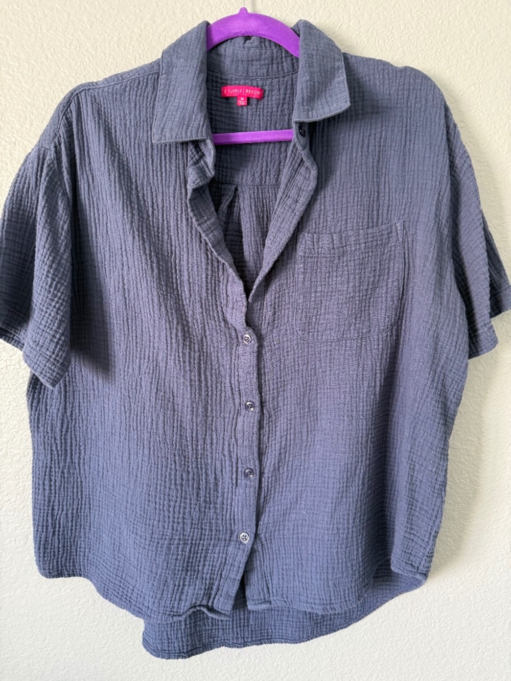 Blue Short-Sleeve Linen Button-Down Shirt